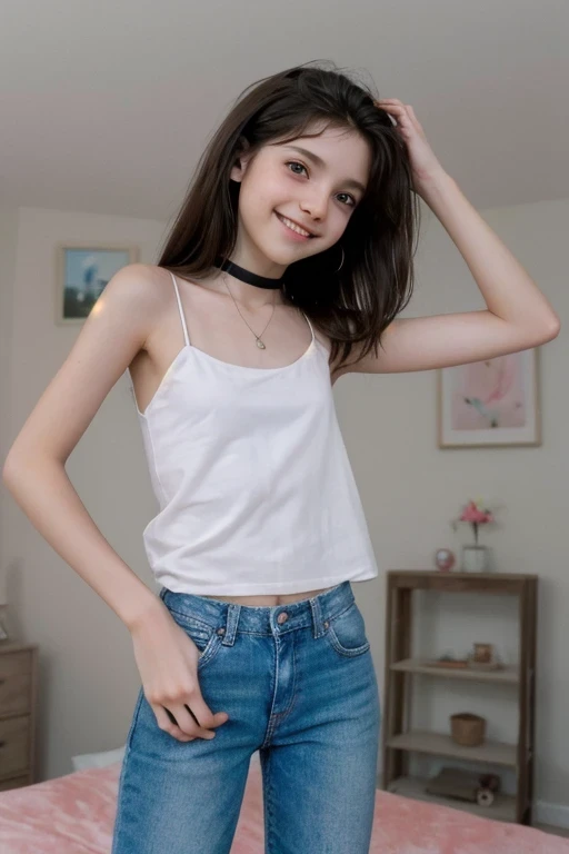  ager ,  RAW Photo, close, (13yo skinny girl  ), latina, Colombian  high school girl  , ((  Body )), pequeña  ager , Dimples on the cheeks  , happy smiling,  beautiful Smile , masterpiece , roStro  beautiful, blush,  graphic eyeliner  , rouge, ( lipstick:0...