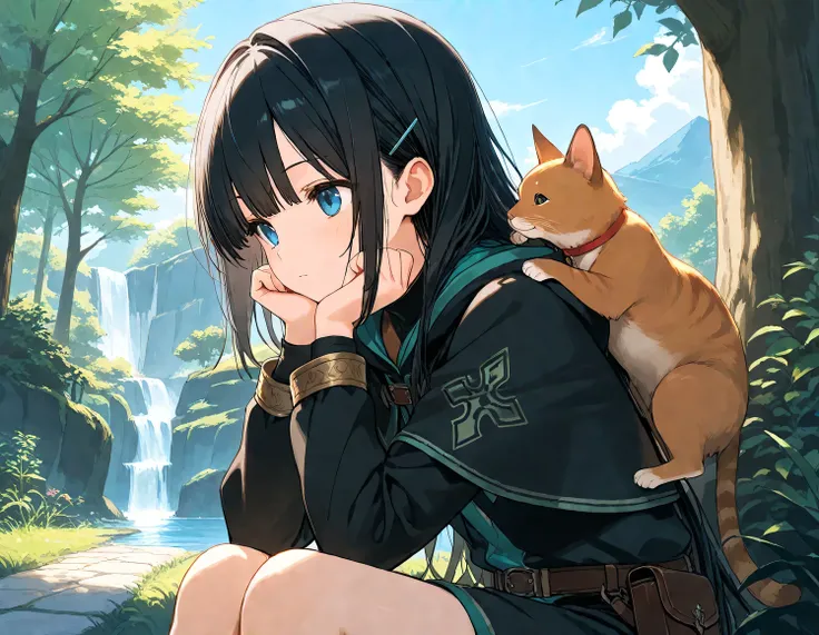 (masterpiece), (best quality), (ultra-detailed),
1girl, black hair,  fantasy, route of a journey, animal, 