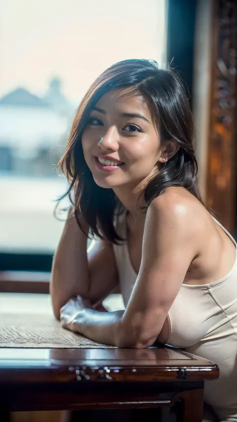 top-quality close-up portrait,((Beautiful chinese girl, wearing low neckline t-shirt, topless):1.5),Bewitching face, ((goddess likeness):1.2), ((beautiful detailed eyes, round big eyes, grey eyes color, beautiful detailed lips with cute teeth, sharp nose, ...