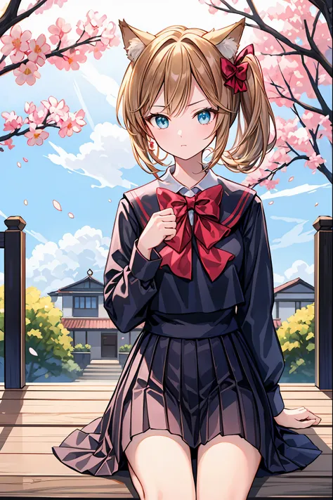 (( Masterpiece)), ( top quality), ( super detailed), ( beautiful illustration),
Outdoors, Flower Garden, cherry blossoms,
Concealed Tsukiko , Grey Hair , short hair,  Aqua Eyes, side ponytail, school uniform, white shirt, Pink Plaid Skirt ,  Black Legwear ...