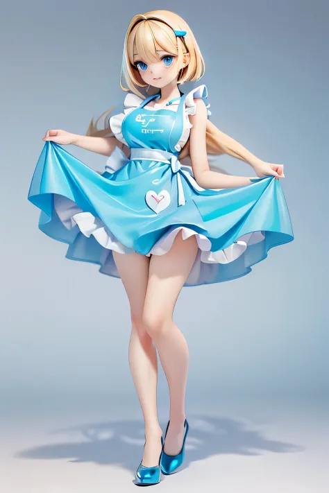  perfect anatomy 　  top quality,  highest resolution,(((shiny light blue and white one-piece apron dress　Shiny Blonde　  blue eyes)))　 Alice in Wonderland　 girl