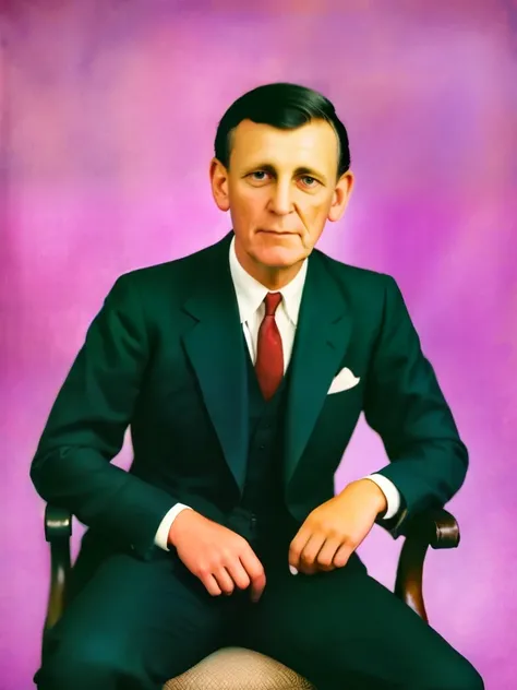 arafed man in a suit and tie sitting in a chair, colourized, william s burroughs, colourised, tolkien, coloured photo, jrr tolkien, colour portrait photograph, inspired by J. Massey Rhind, j.r.r. tolkien, inspired by Maurice Reymond, photo of a man, taken ...