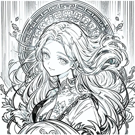 A beautiful woman in the style of Alphonse Mucha combined with anime aesthetics, elegant and decorative art nouveau patterns, flowing hair with intricate details, soft and delicate facial features, large expressive anime-style eyes, pastel colors, floral a...