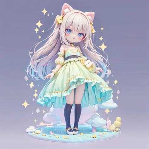 tegaki chibi solo 1 girl pastel color gradation flat chest gothic full body , stickers 、