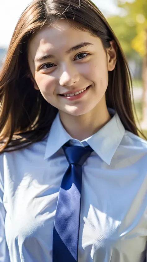 ( high image quality)、()、(beautiful Russian cute student)、(A natural smile for someone you have a crush on)、((classy tie and collared shirt))、(tightly strung necktie)