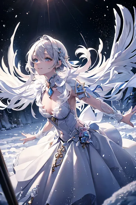 Sakuramiyawaki   , Smiling face looking up  、  Natural Cosmetics、  glossy lips、Snow Fairy、Snow Girl、Snow Costume、  cosplay、( By Mr. Nomi、  nothing )、(  in the seat )、Snow Girl、Close-up Eye、Sakuramiyawaki  , With a girl、(  top quality with full nudity behin...