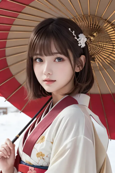 1girl, (a beauty girl, delicate girl, beautiful girl, innocent girl:1.3), (16yo:1.3),
break, (red gorgeous kimono, hold a Japanese umbrella:1.35), (cowboy shot, ruffle obi),
break, (snow scene background:1.35),
break, very fine eyes, (symmetrical eyes:1.3)...