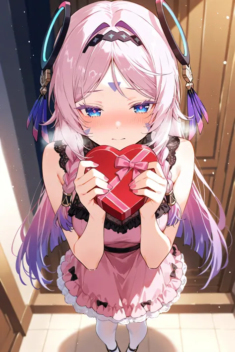 score_9, score_8_up, score_7_up, masterpiece, best quality, very aesthetic, absurdres, tunning image, light particles, attractive image, 1girl, adult grown woman, citlali \(genshin impact\), pink hair, purple hair, multicolored hair, twin braids, hair inta...