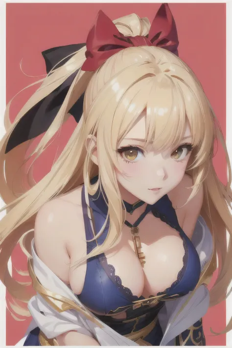 Anime Girl With Big Chest Holding A Video Game Controller,  Sexy Anime Girl ,   Clean Detail Anime Art  ,   Cushart Krenz Key Art Female  , Arthur Pandragan , 【Chest】,  Fine Digital Anime Art ,  blonde long hair anime girl , Have,  extremely detailed artge...