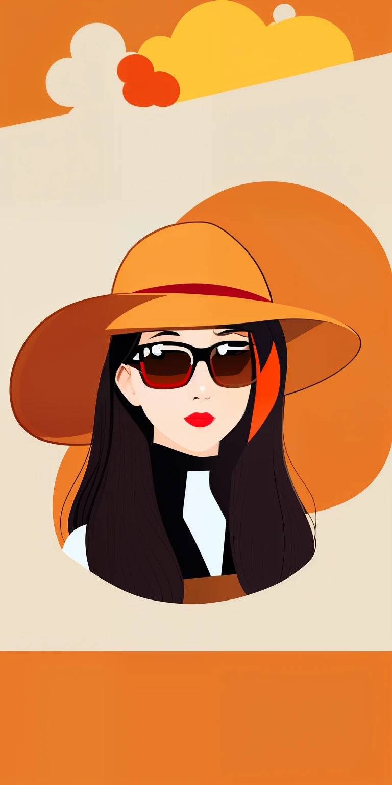 There was a woman with a hat and sunglasses on her face, in style of digital illustration, Illustration style, 2D illustration, 2 d illustration, Flat graphic style, Stylized digital illustration, hand painted cartoon art style, Cartoon style illustration,...