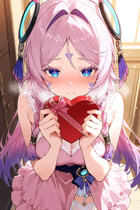 score_9, score_8_up, score_7_up, masterpiece, best quality, very aesthetic, absurdres, tunning image, light particles, attractive image, 1girl, adult grown woman, citlali \(genshin impact\), pink hair, purple hair, multicolored hair, twin braids, hair inta...