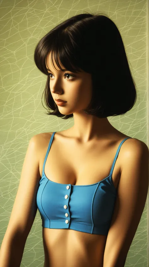 style retro classic, master piece:1.5、(minimal art, line drawing), traditional Japanese girl, upper body, (eyes off to the side), studio lighting, extremely detailed description, professional, concept art, surreal, 1920s french retro vibe, perfect breasts,...