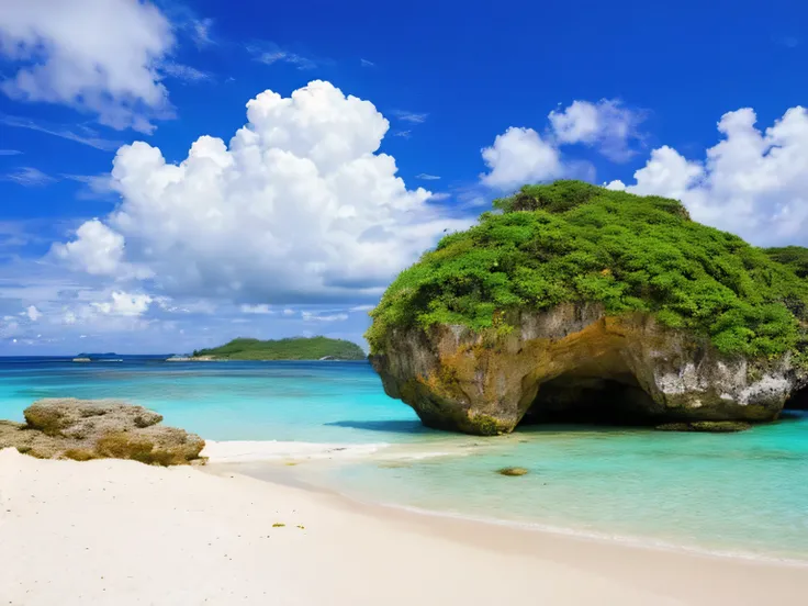 There are large rock formations on the blue-sky beach, Okinawa Japan, breath-taking  beautiful beach , Island with a cave, Beautiful Wallpapers,  beautiful beach ,  Beautiful High Resolution ,  White Sand Beach ,  Magical Beach ,  Amazing Wallpapers, Wallp...