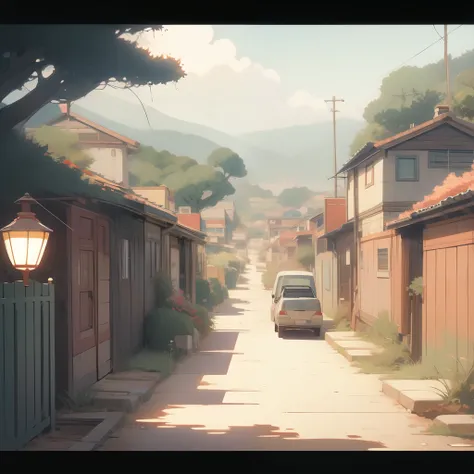 anime scene of a street with a house and a fence, anime background art, anime scenery, beautiful anime scenery, town background, anime background, beautiful anime scene, anime beautiful peace scene, residential area, anime countryside landscape, house back...