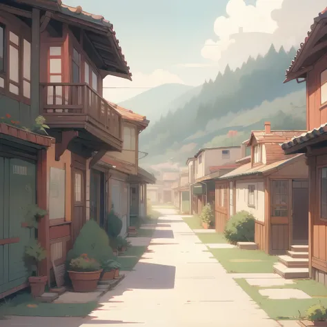 anime scene of a street with a house and a fence, anime background art, anime scenery, beautiful anime scenery, town background, anime background, beautiful anime scene, anime beautiful peace scene, residential area, anime countryside landscape, house back...