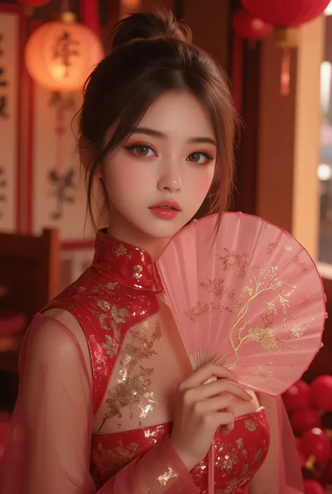 Cat ears、 face up, attractive, pretty girl, ponytail、 (( fine facial features , eroticism)), dramatic lighting , realistic , 8k, Dramatic Shadows , intricate and elaborate patterns , super detailed photo , chiaroscuro lighting , Pleasant colors , deep cont...