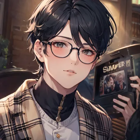 A boy with short black hair and glasses