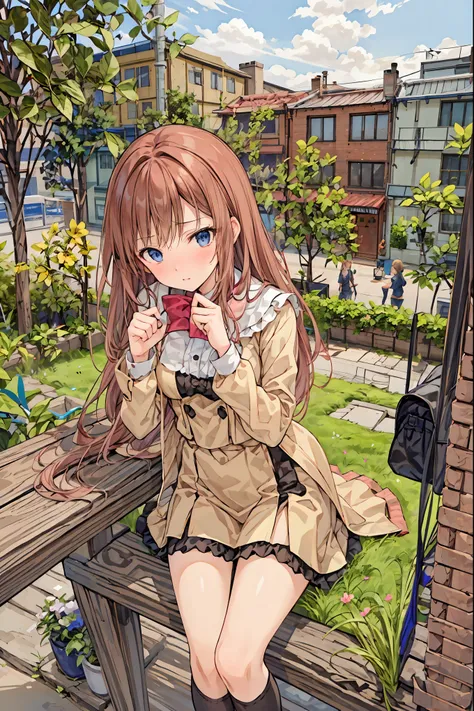 ( Masterpiece), top quality,  cute girl leaning on a wall,  embarrassed, , Intimate moments,  cute,   cropped shirt,  Look Down,  high angle, close, BREAK she is  embarrassed, she is ,  forest setting ,  cute imgae
