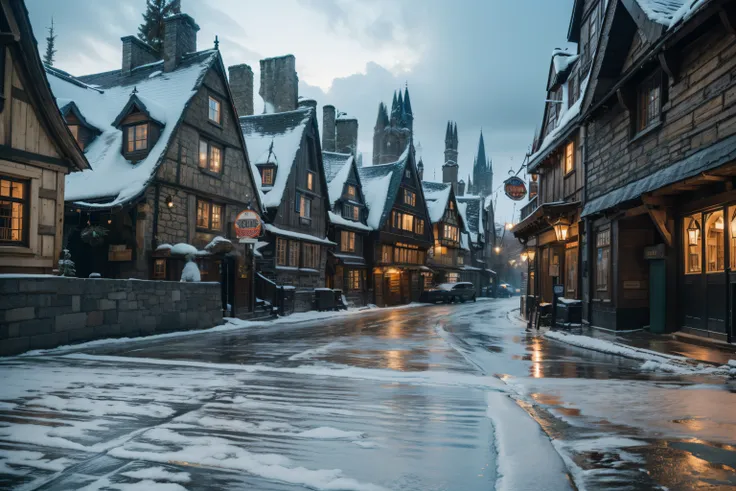 Village Hogsmeade mixes ultra-realistic medieval style, Cinematic and in 8k realistic wallpaper