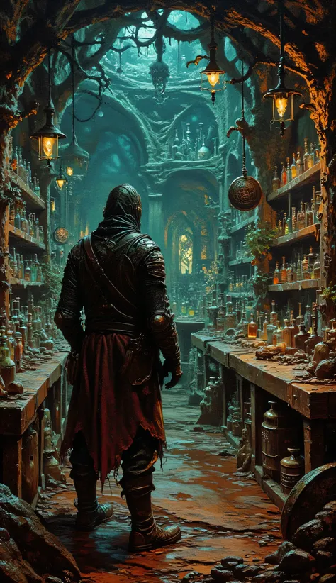 Adventurer in a potion shop, sin bolso.