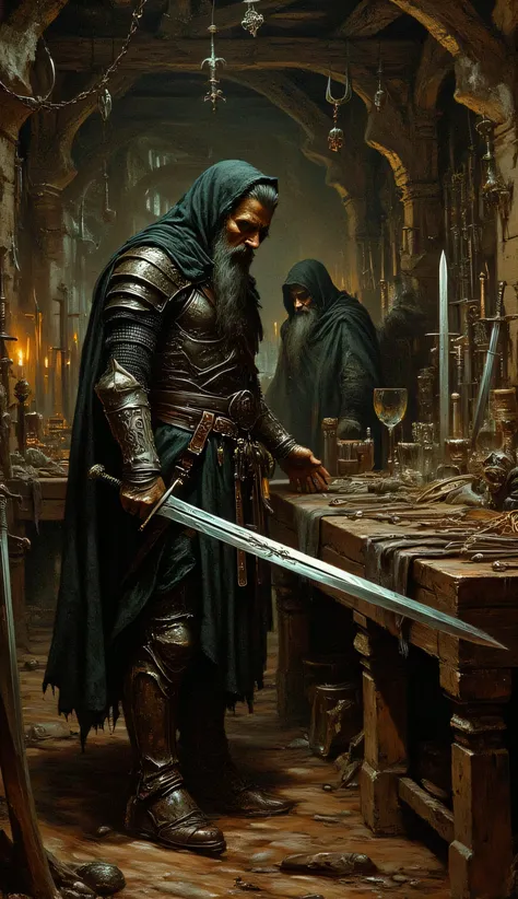 Adventurer in a sword shop