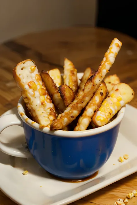 Make crispy corn potato sticks with sauce in a cup