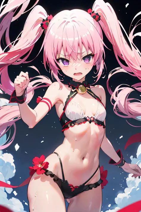 High Resolution, masterpiece, High Quality, high detail,  High Quality, very detailed on trends, Ultra Fine, nana nana asta deviluke, twintails, wide hips, small breasts, wet body, fusion of Carnival Masquerade and fantasy,

embarrassed,
dynamic pose