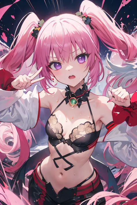 High Resolution, masterpiece, High Quality, high detail,  High Quality, very detailed on trends, Ultra Fine, nana nana asta deviluke, twintails, wide hips, small breasts, wet body, fusion of Carnival Masquerade and fantasy,

dynamic pose