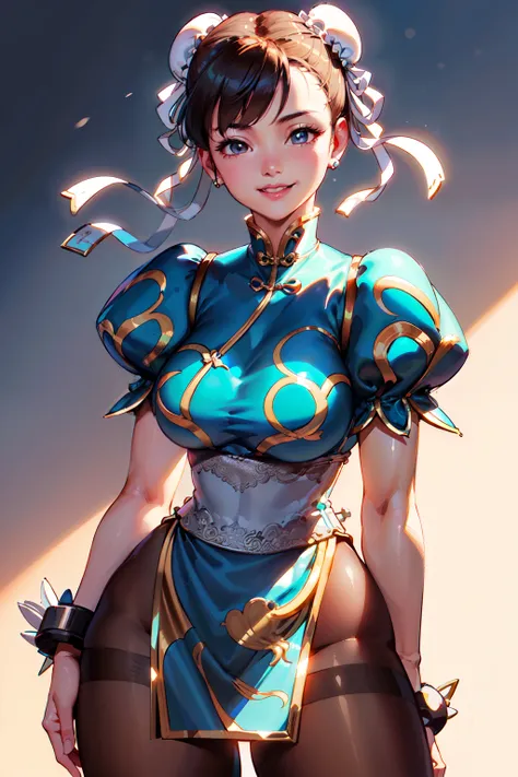 (((Chunli：1.5、Chunli)))、 ultra high resolution, ( photorealistic:1.4),  Japanese, ( beautiful:1.1), ( one woman:1.5), (Age 35:1.3), ( photorealistic photos:1.2), In 8K,  neat bangs, Enlarge the background, (Alone:1.5),、 Japanese actress、smile、A smile that ...