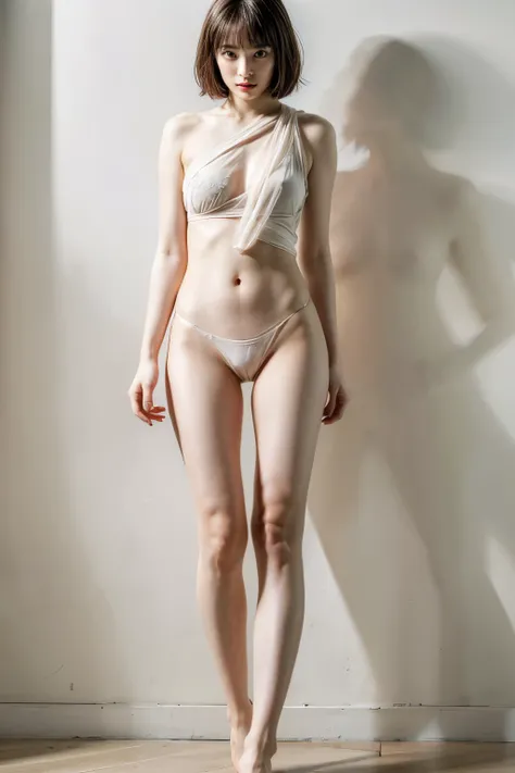 (( petite woman ,  Slender Woman,  without makeup)), (  full body portrait in front of ,  black hair,  short hair,  Tiny Breasts ,  and take a foot pose,  erect nipples, 濃い恥毛), Fair skin,  thin lips,  skinny, Body Type,  delicate and sexy collarbone,  top ...