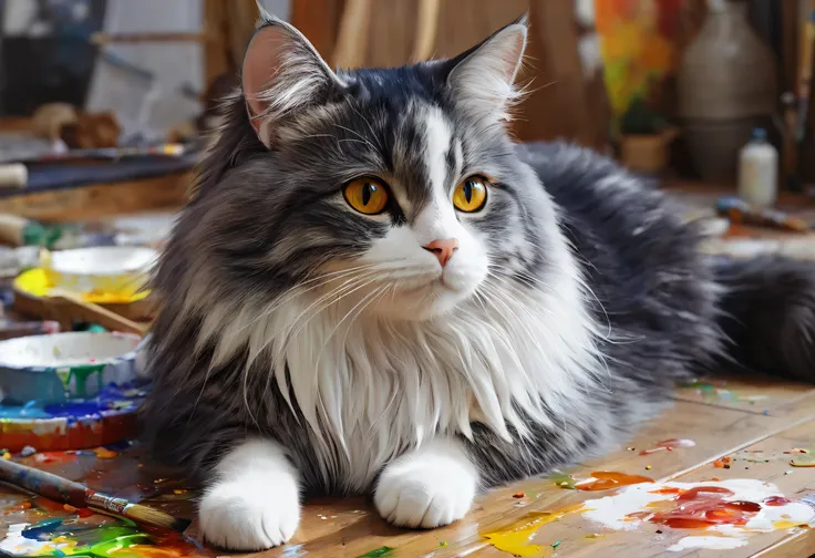  Painting, Exquisite painting by Zahari Zograf ,  Popular on Artstation ,  furry art, 詳細なPainting 4K,  beautiful 4K art, Cat in a cat painting, Rendered in high resolution, Painting by Alessandro Pautasso,  Vector art by 、 COLORFUL AND DETAILS  , Vadim Kas...