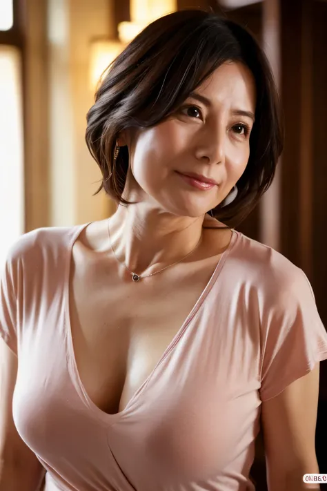  beautiful japanese mature , Obscene Eyes,  enchanting eyes, Obscene lips,  big breast,  Relaxed Neckline T-shirt ,  top quality, 8K images, Sweaty, shiny skin,  Masterpiece,  cleavage, A sexy body that satisfies your sexual desires, Photos taken with the ...