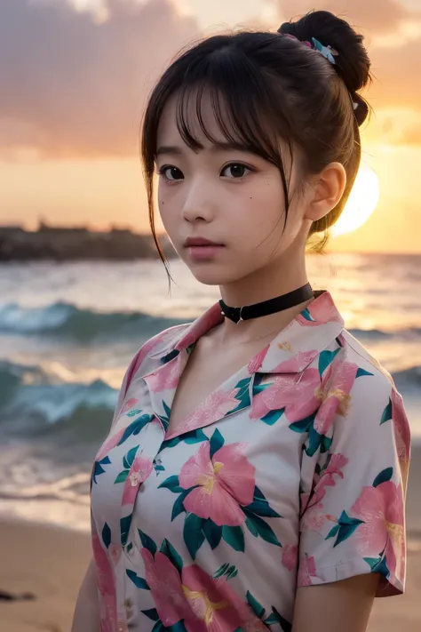 ((( Hawaii Sunset Beach )))、、(Please wear a floral Hawaiian shirt.。..:1.5)、(  natural skin texture,  hyperrealism, Soft light,  sharp), ( intricate details:0.9), ( NFFS DAW, hyperdetails:1.2), Soft light,  sharp,  Exposure Blend ,  mid-shot, Bokeh, ( NFFS ...