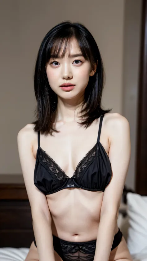 
(( petite woman ,  Slender Woman,  without makeup)), (  full body portrait in front of ,  black hair,  short hair,  Tiny Breasts ,  and take a foot pose,  erect nipples, Thin pubic hair), Fair skin,  thin lips,  skinny, Body Type,  delicate and sexy colla...