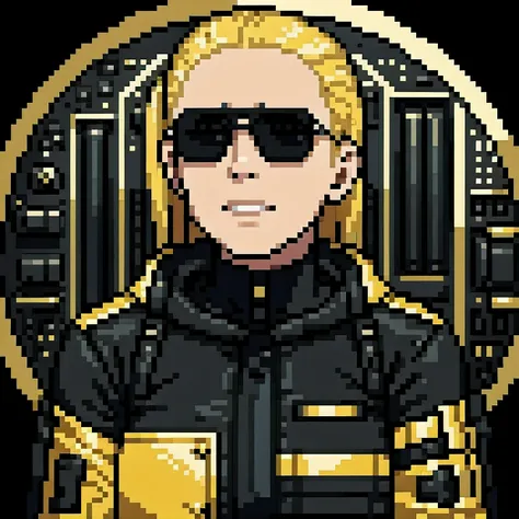 wearing gold frame reflective sunglasses {x} cyberpunk, black,  ，Focus