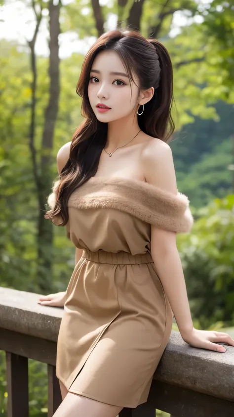  tan:1.5、 off the shoulder 、Gal clothes、(  top quality, 8k,  Masterpiece,  RAW photos : 1.3), Beautiful Korean Women , A toned and well-trained body、  earrings, Thin Bracelet, whole body,  Highly detailed faces and skin tones、 beautiful eyes,  by Nomi,  en...