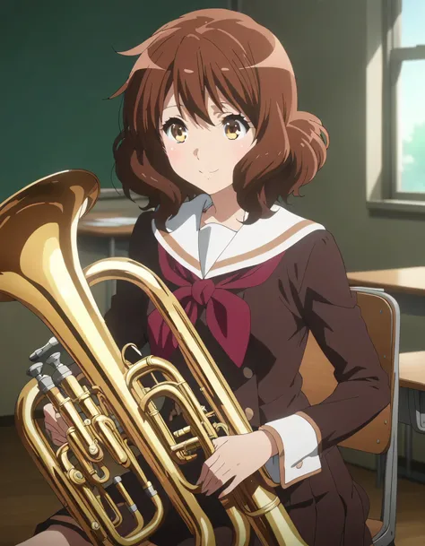 masterpiece, best quality, ultra detailed, highres,4k,(ultra-detailed:1.4) (illustration:0.5), (ray tracing,:0.8),(anime colored:0.7),(ai-generated:0.5), (anime screencap:1.2),
1girl,solo,
oumaekumiko,
brown hair,brown eyes,short hair,
kitauji high school ...