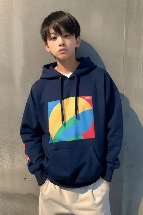 Middle school student  boy plain clothes hoodie