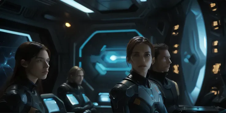 arafed image of a group of people in a spaceship room, eve online movie still, in a scifi movie, still from a ridley scott movie, depicted as a scifi scene, scene from the movie prometheus, still frame from prometheus, epic scifi movie still, an epic scifi...