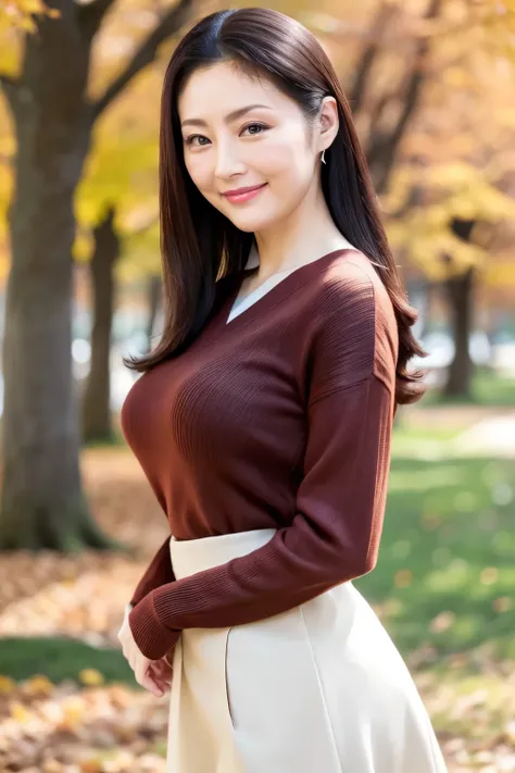 (   top quality 、   Table Top、8k、   sharp shooting with the highest image quality  、 Award-winning work )、 ( alone:1.1)、(  bust up:1.2)、 perfect and beautiful composition    、(  perfect tight brown v-neck knit sweater:1.2)、PERFECT LONG SLEEVE KNIT   、( big...