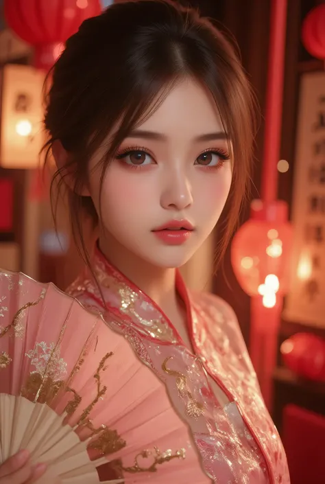 Cat ears、 face up, attractive, pretty girl, ponytail、 (( fine facial features , eroticism)), dramatic lighting , realistic , 8k, Dramatic Shadows , intricate and elaborate patterns , super detailed photo , chiaroscuro lighting , Pleasant colors , deep cont...