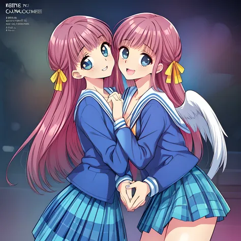 (highest quality, masterpiece:1.2), highest quality, High resolution, 1080p, 8K, Height: 158cm, (Twins, lovely high-quality colorful cover of girl's comic by most popular manga artist, amazingly neat & clean, in peace and neat lovely strong charm: 1.8), (T...