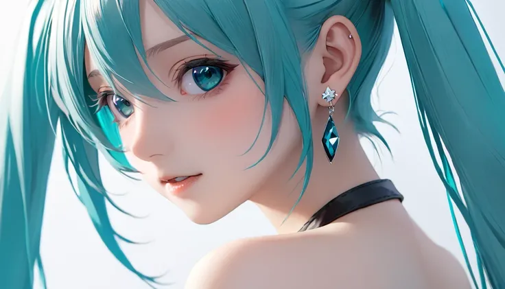 ((( Hatsune Miku)))、(masterpiece, Highest quality:1.2), One Girl, alone,Bony body、、Earrings、Close-up、