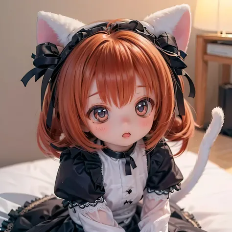                 American Shorthair Catgirl cat ears and tail                           , chubby and              is cute ,                  is cute  ,                    using swords in a photorealistic way       , 4K,                          Crimson hair...