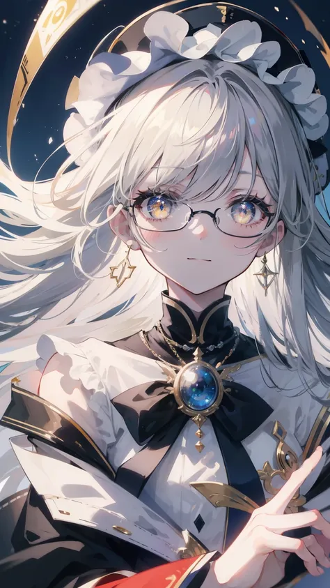 Glasses、Glasses、光ったeye、long hair, gray hair, masterpiece, top quality, very beautiful, absurd, with bangs, glasses, yellow eyes,黄色のeye, Glasses、eye, (((eye close up))),  complicated,  Masterpiece,  top quality,  colorful, expressive eye, nice,  Vivid ,  Pe...