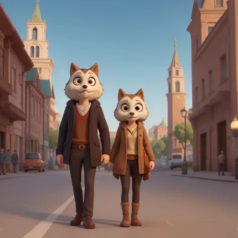 a humanized wolf and owl in the russian empire city, on the street, artwork in the style of guweiz, inspired by Andrei Ryabushkin, andrei riabovitchevy, andrei ryabovichev, by Andrei Ryabushkin, inspired by andrey ryabovichev, gothic