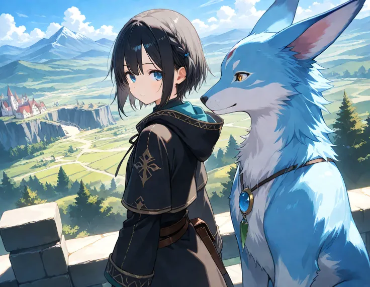 (masterpiece), (best quality), (ultra-detailed),
1girl, black hair,  fantasy, route of a journey, animal, 