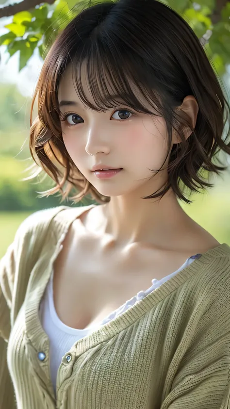  Japanese girl facing the front, super image quality, cute, pretty, sexy, and cute, actress, Japanese beautiful girl, Lori, loose, short, curly hair, excellent style, beautiful, beautiful, beautiful, loose, short, curly hair, excellent skeleton, beautiful,...