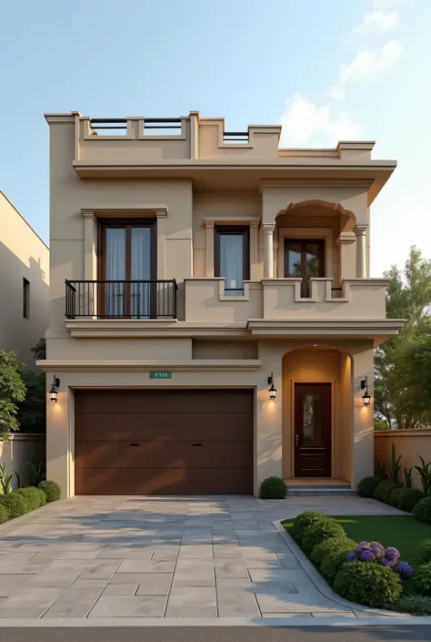 Give me a picture of a Pakistani-style Casingle Story house that is 32 feet long and 21 feet wide and the front elevation is good.