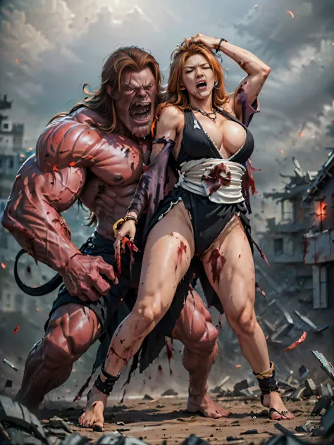 (The 8k quality, Ultra-high-resolution quality, Ultra high definition, Photorealistic, Best Quality):1.5, (masterpiece):1.4,
(camera angle from the oblique view):7.0,
(in the ruined building):5.5,
(no NSFW, depiction of brutal violence battle, bloody brut...